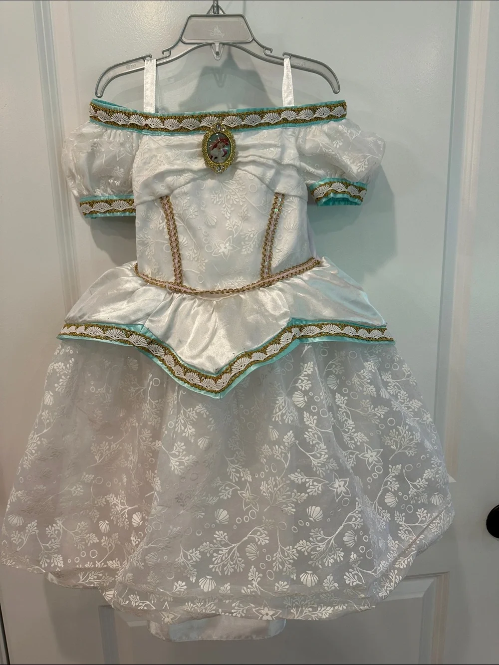 Disney White and Aqua Ariel Wedding Gown Gold Trim